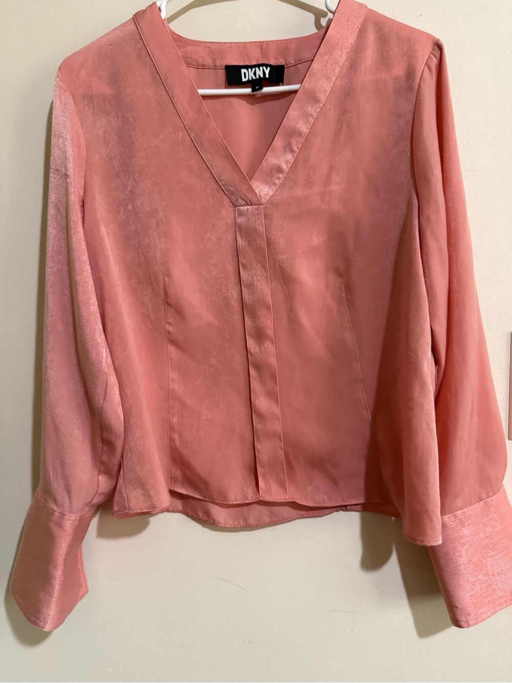 DKNY Coral Pink V-Neck Long Sleeve Blouse